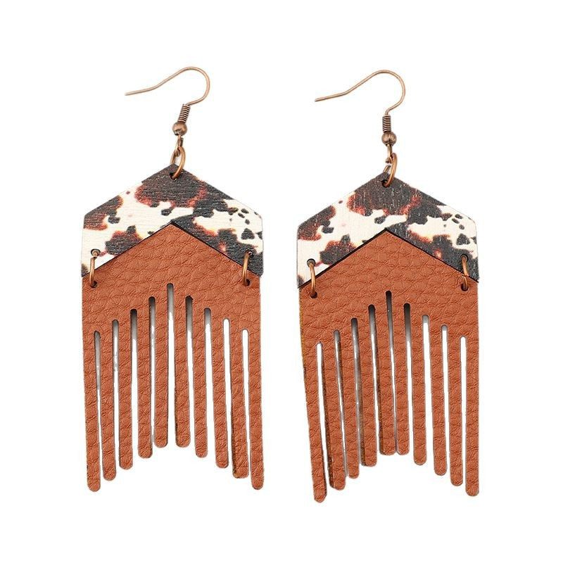 Wholesale Retro Western Style Tassel PU Leather Earrings